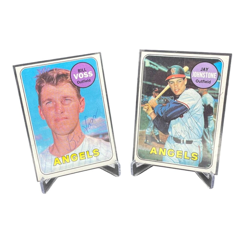 1969 Topps Bill Voss + Jay Johnstone Angels Autographed Baseball Cards (NMT)